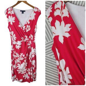 American Living Faux Wrap Dress Size 12 Stretch Knit Party Red Tropical
